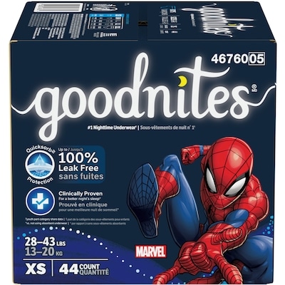 GoodNites Sous-vêtements de nuit pour garçons, TP, 44 sous-vêtements 44 ea, 0,82 $/1ch