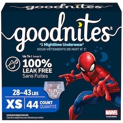 GoodNites Sous-vêtements de nuit pour garçons, taille TP (13 à 20 kg [28 à 43 lb]), 44 sous-vêtements 44 ea, 0,61 $/1ch