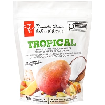 President's Choice Tropical Mango, Pineapple, Coconut And Ginger Sweetened Dried Fruit Blend 300 g, $2.67/100g