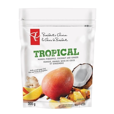 le Choix du Président Mélange de fruits séchés sucrés tropical avec mangue, ananas, noix de coco et gingembre 300 g, 2,67 $/100g