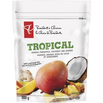 le Choix du Président Mélange de fruits séchés sucrés tropical avec mangue, ananas, noix de coco et gingembre 300 g, 2,67 $/100g