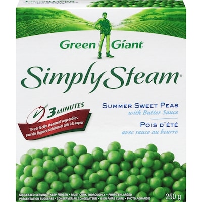 Géant Vert Pois d’été avec sauce au beurre 250 g, 1,12 $/100g
