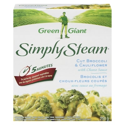 Green Giant Simply Steam Cut Broccoli & Cauliflower with Cheese Sauce 250 g, $1.12/100g