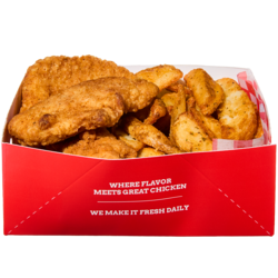 null 3 lanières de poulet avec quartiers de pomme de terre (Après 11h) 451 g, 2,00 $/100g