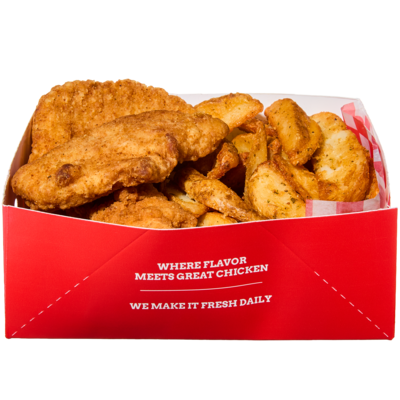 null 3 lanières de poulet avec quartiers de pomme de terre (Après 11h) 451 g, 2,00 $/100g