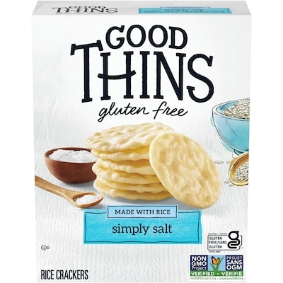 Christie Good Thins Rice Simply Salt Crackers, crackers are baked until they’re perfectly crisp for a satisfying crunch 100 g, $4.99/100g