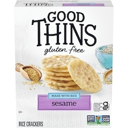 Christie Good Thins, Sesame, Gluten Free Rice Crackers, light flavorful crunch 100 g, $4.29/100g