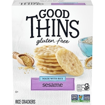 Christie Good Thins, Sesame, Gluten Free Rice Crackers, light flavorful crunch 100 g, $4.00/100g