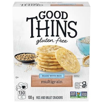 Christie Good Thins, Multigrain, Gluten Free Rice Crackers, light flavorful crunch 100 g, $4.49/100g