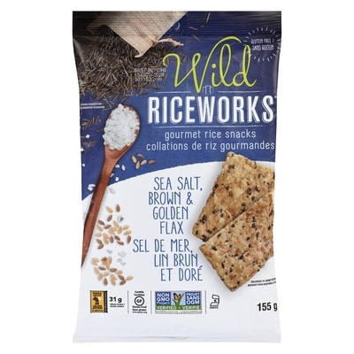 Riceworks Snacks de riz sel de mer, lin brun et doré 155 g, 2,77 $/100g