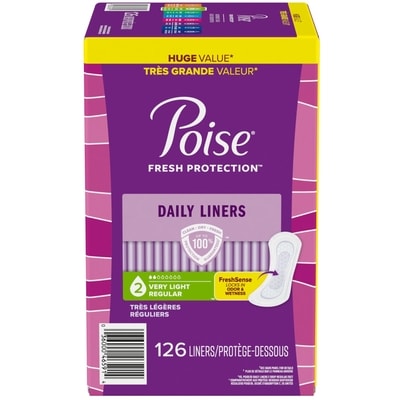 Poise Serviettes d’incontinence ultraminces pour femmes, degré d’absorption 2, absorption très légère, longueur régulière, 126 unités 126 ea, 0,17 $/1ch