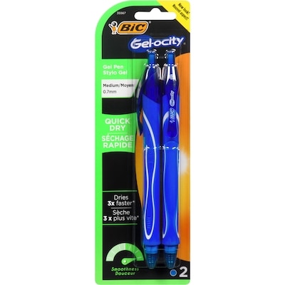 BIC Stylo gel à séchage rapide, rétractable, Gel-ocity 2x1.0 ea, 2,50 $/1ch