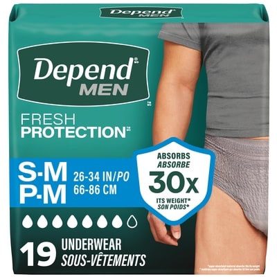 Depends Fresh Protection Adult Incontinence Underwear for Men, Disposable, Maximum, Small/Medium, Grey, 19 Count 19 ea, $0.97/1ea
