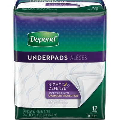 Depend Protège-draps (anciennement alèses de lit) pour l’incontinence, absorption de nuit, 12 unités 12 ea, 1,63 $/1ch