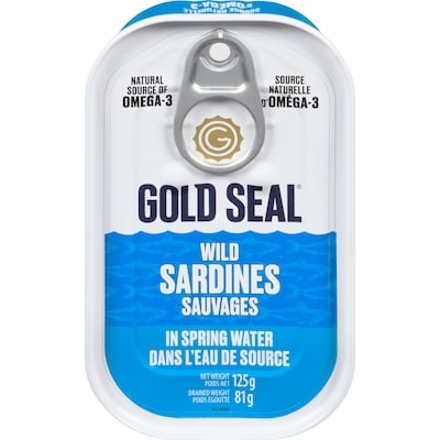 GoldSeal Sardines In Spring Water    125 g, $1.59/100g