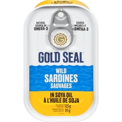 GoldSeal Sardines In Soy Oil    125 g, $1.59/100g
