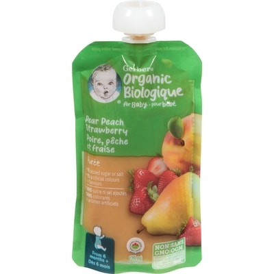 Nestlé Gerber Organic Pure, Pear Peach Strawberry, Baby Food 128 ml, $1.55/100ml