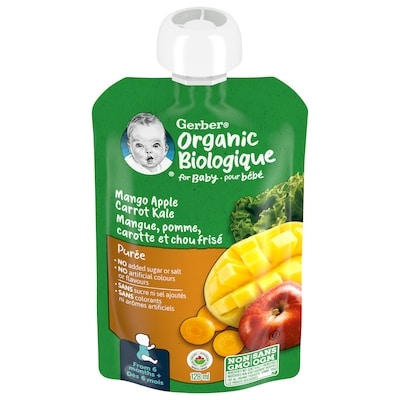 Nestlé Gerber Purée Biologique Mangue Pomme Carotte Chou Frisé 128 ml, 1,55 $/100ml