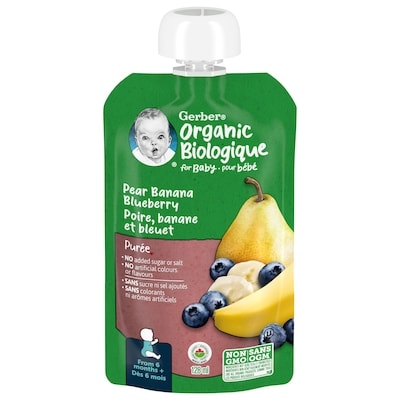 Nestlé Gerber Purée Biologique Poire Banane Bleuet Pour Bébés 128 ml, 1,55 $/100ml