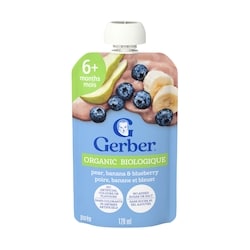 Nestlé Gerber Purée biologique Poire, banane et bleuet, pour bébés 128 ml, 1,55 $/100ml