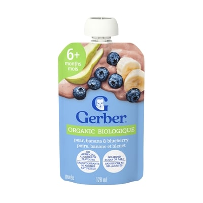 Nestlé Gerber Purée biologique Poire, banane et bleuet, pour bébés 128 ml, 1,55 $/100ml