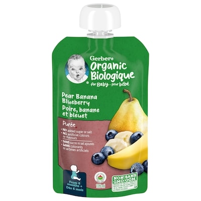 Nestlé Gerber Purée Biologique Poire Banane Bleuet Pour Bébés 128 ml, 1,55 $/100ml