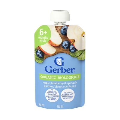 Nestlé Gerber Purée biologique Pomme, bleuet et épinard, pour bébés 128 ml, 1,55 $/100ml