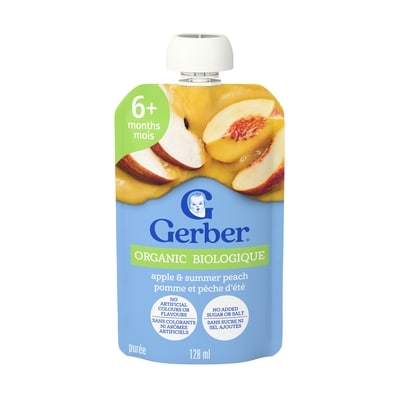 Nestlé Gerber Purée biologique Pomme et pêche, pour bébés 128 ml, 1,55 $/100ml