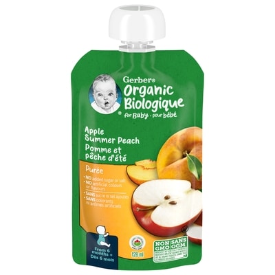 Nestlé Gerber Purée Biologique Pomme Pêche, Aliment Pour Bébé 128 ml, 1,55 $/100ml