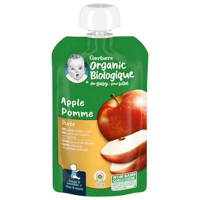 Nestlé Purée biologique pomme, aliment pour bébé 128 ml, 1,40 $/100ml