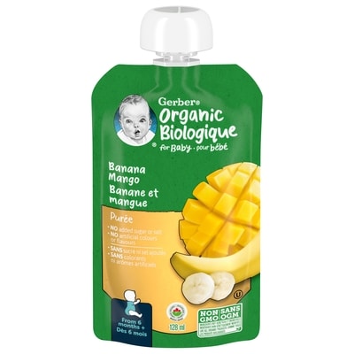 Nestlé Gerber Purée Biologique Banane Mangue, Aliment Pour Bébé 128 ml, 1,55 $/100ml