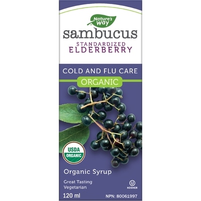 Nature's Way Sambucus, Cold and Flu Care Standardized Elderberry Organic 120ml Syrup 120 ml, $14.16/100ml