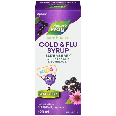 Nature's Way Sambucus, Cold and Flu Care Standardized Elderberry Kids 120ml Syrup 120 ml, $14.16/100ml