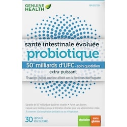 Genuine Health santé intestinale évoluée probiotique, 50 milliards d'UFC, 15 souches multiples, capsules végétaliennes à libération retardée 30 ea, 1,53 $/1ch