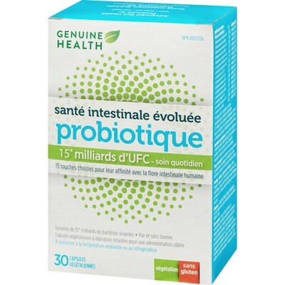 santé intestinale évoluée probiotique, 15 milliards d'UFC, 15 souches multiples, capsules végétaliennes à libération retardée