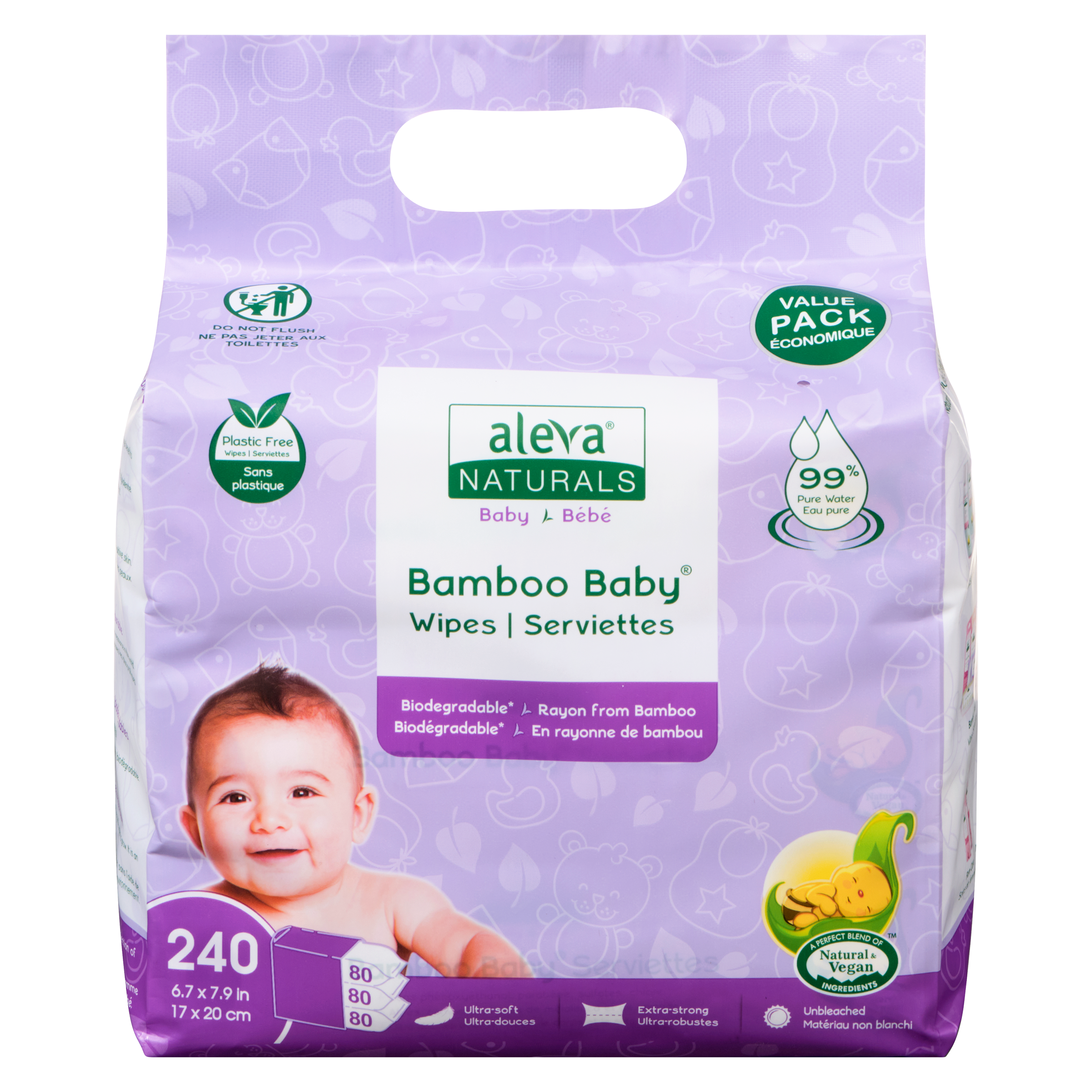 Aleva Naturals Bamboo Baby Wipes 240 ea, $0.07/1ea