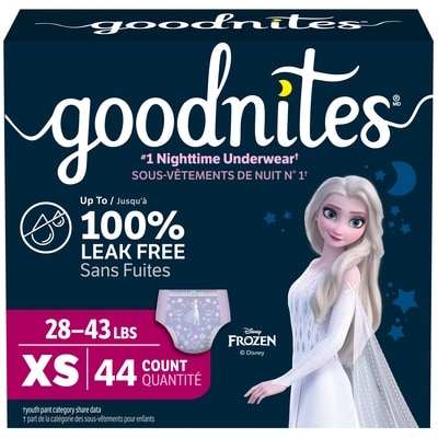 Goodnites Girls' Nighttime Bedwetting Underwear, Size Extra Small (28-43 lbs), 44 Ct 44 ea, $0.75/1ea
