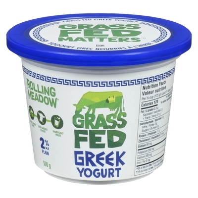 Rolling Meadow Grass Fed Greek Yogurt Plain, 2 % M.F. 500 g, $1.60/100g