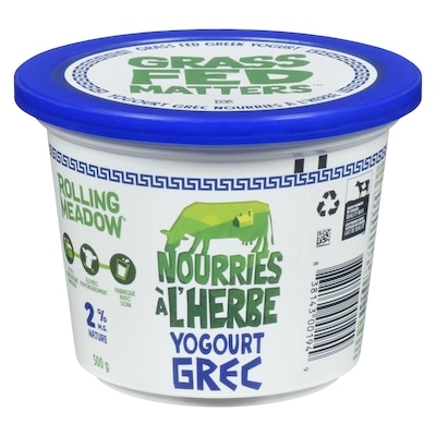 Rolling Meadow Yogourt grec nature de vaches nourries à l’herbe, 2 % M. G. 500 g, 1,60 $/100g