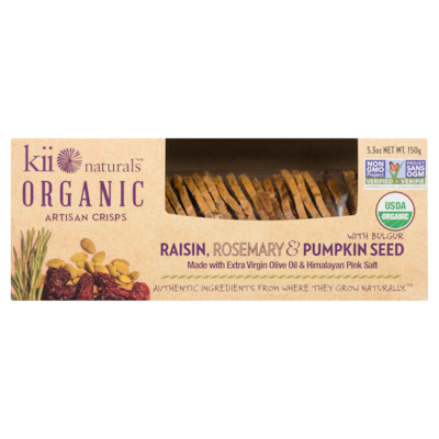 Kii Naturals Organic Raisin, Rosemary & Pumpkin Seed Artisan Crisps 150 g, 4,66 $/100g