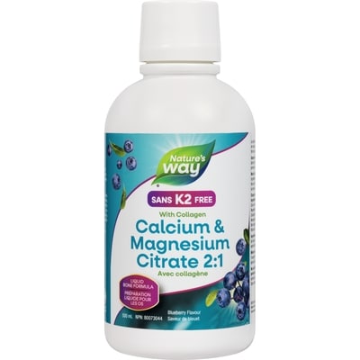 Nature's Way Calcium and Magnesium Citrate 2 to 1 with Collagen, Blueberry 500 ml, $5.50/100ml