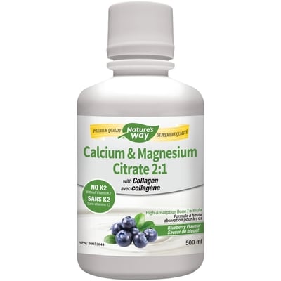 Nature’s Way Calcium & Magnesium sans K2, bleuets 500 ml, 6,20 $/100ml