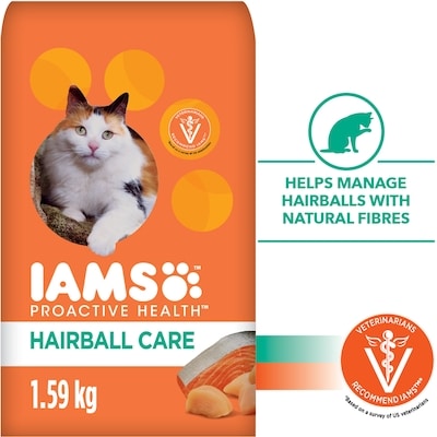 Iams Proactive Health Hairball Care with Chicken & Salmon Adult Dry Cat Food 1.588 kg, $1.01/100g
