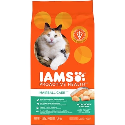 Iams Nourriture sèche pour chats adultes PROACTIVE HEALTH Hairball Care avec poulet et saumon, sac 1.588 kg, 1,07 $/100g