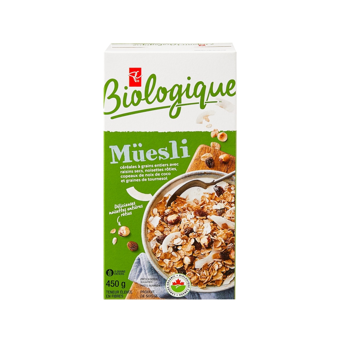 PC Biologique Muesli 450 g, 1,38 $/100g