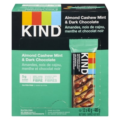 Kind bar Almond Cashew Mint & Dark Chocolate Bars 12x40.0 g, $5.00/100g