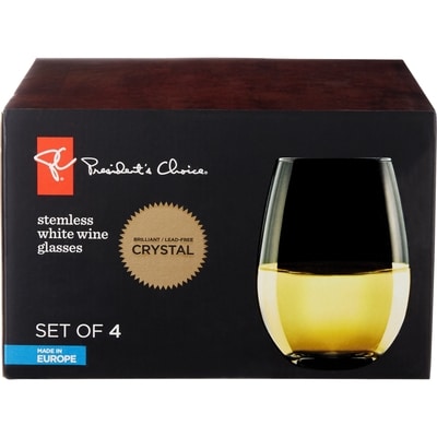 President's Choice Stemless White Wine Glasses - 4 Glasses 4x1.0 ea, $4.00/1ea