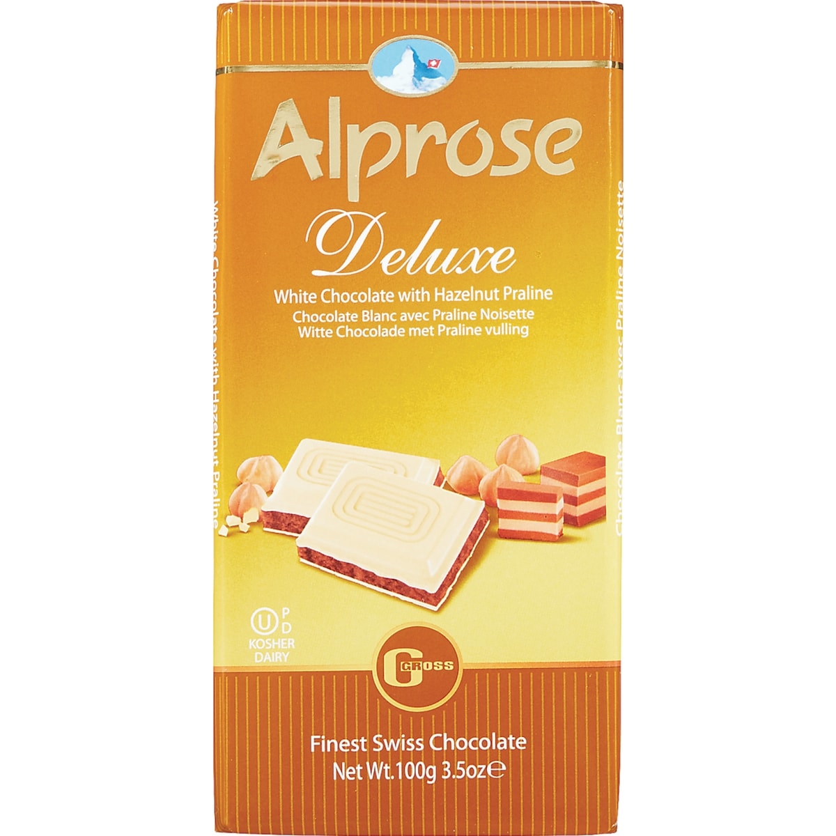 Alprose Deluxe White Chocolate Hazelnut Praline Bar 100 g, $4.99/100g