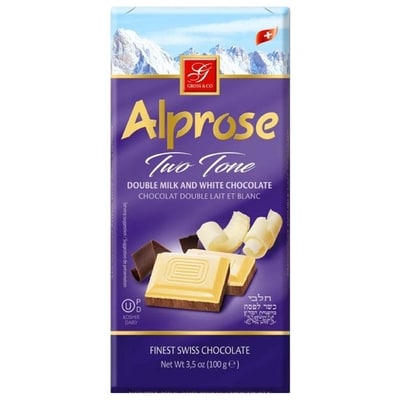 Alprose Barre chocolatée, double chocolat au lait et blanc 100 g, 6,79 $/100g