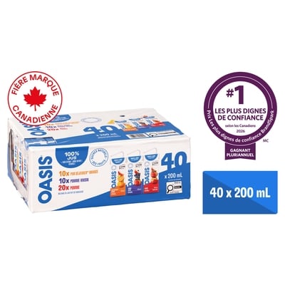 Oasis Assortiment de mélanges de jus à 100 % 40x200.0 ml, 0,23 $/100ml